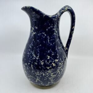 BENNINGTON POTTERS Molly Stark Blue Agate Splatter Stoneware 12.5" Pitcher